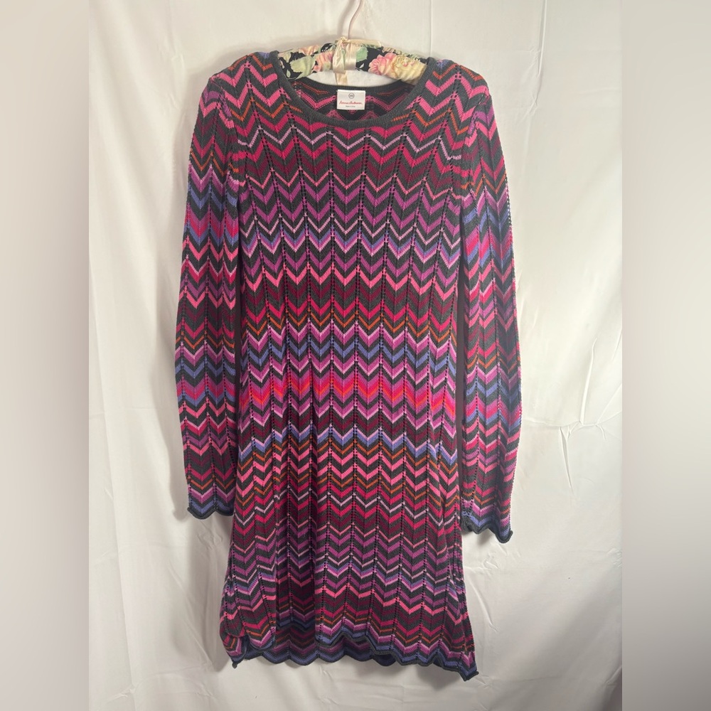 Y2K Long Sleeve‎ Knit Fairy Grunge Violet Zig Zag Boho Midi Dress Women’s Size M